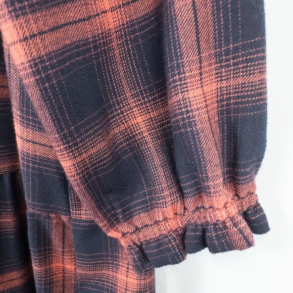 Loft Plaid Drop Waist Shirt Dress Small Tall Navy Blue Pink Cottage Prairie - Picture 7 of 16